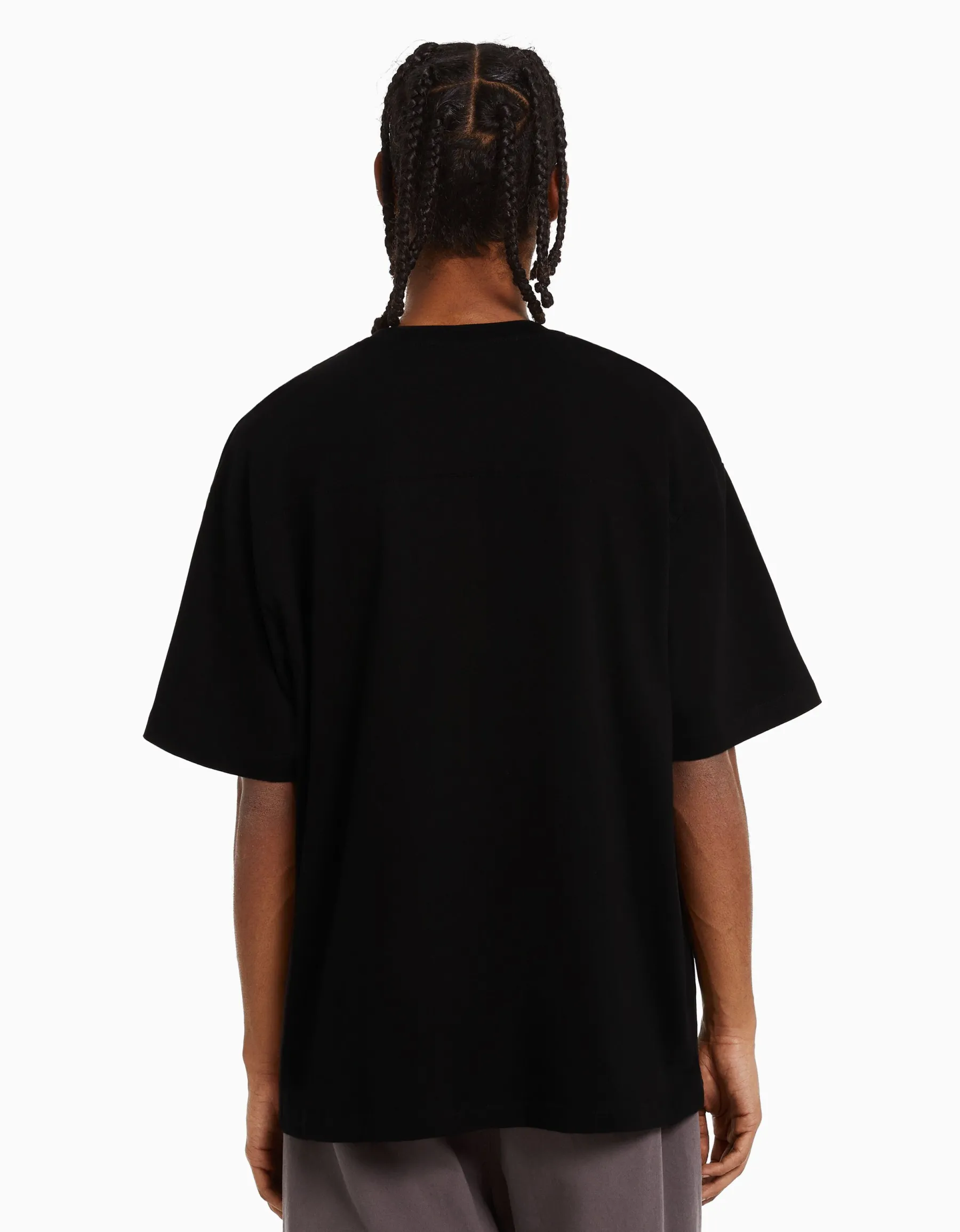 BERSHKA T-shirt manches courtes oversize imprimé Blanc Best