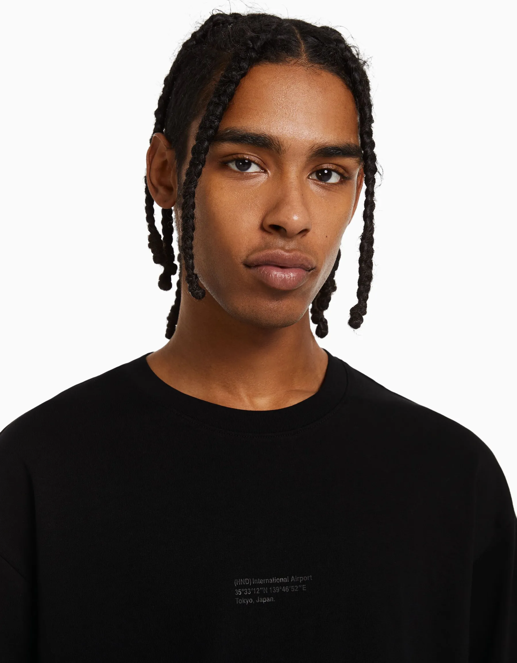 BERSHKA T-shirt manches courtes oversize imprimé Blanc Best