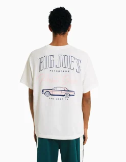 BERSHKA T-shirt manches courtes oversize imprimé Blanc cassé Shop