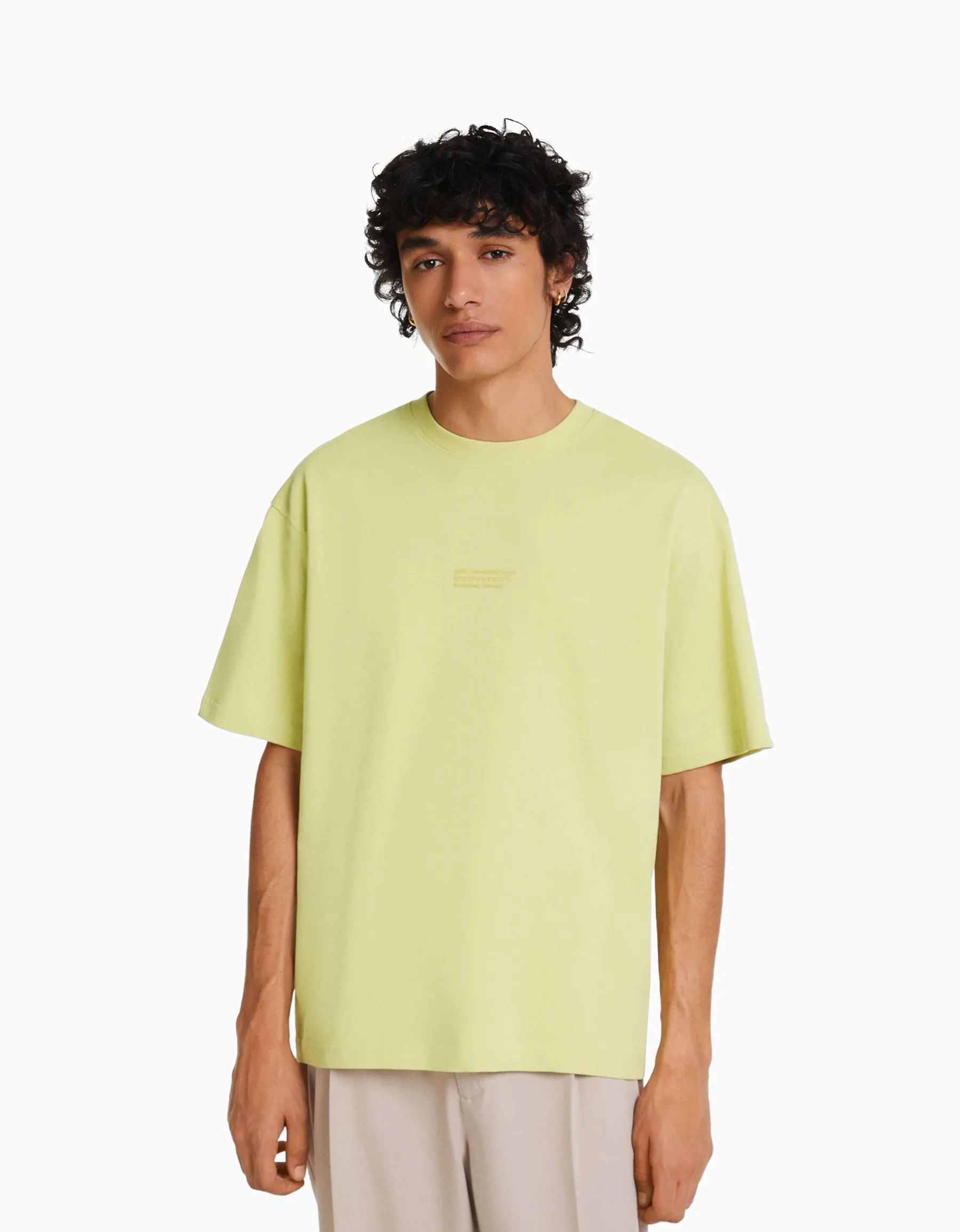BERSHKA T-shirt manches courtes oversize imprimé Blanc Flash Sale