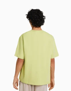 BERSHKA T-shirt manches courtes oversize imprimé Blanc Flash Sale