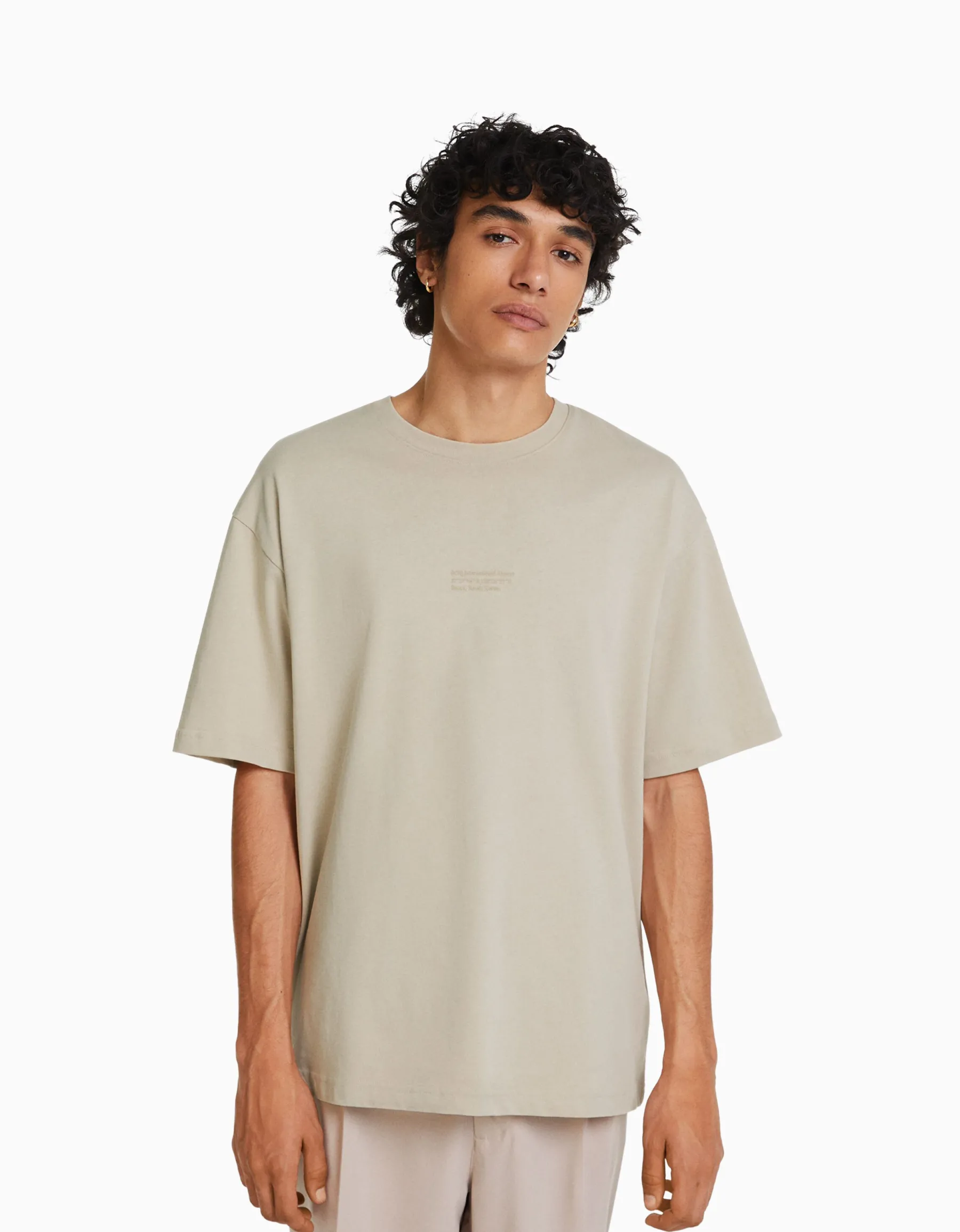 BERSHKA T-shirt manches courtes oversize imprimé Blanc Cheap