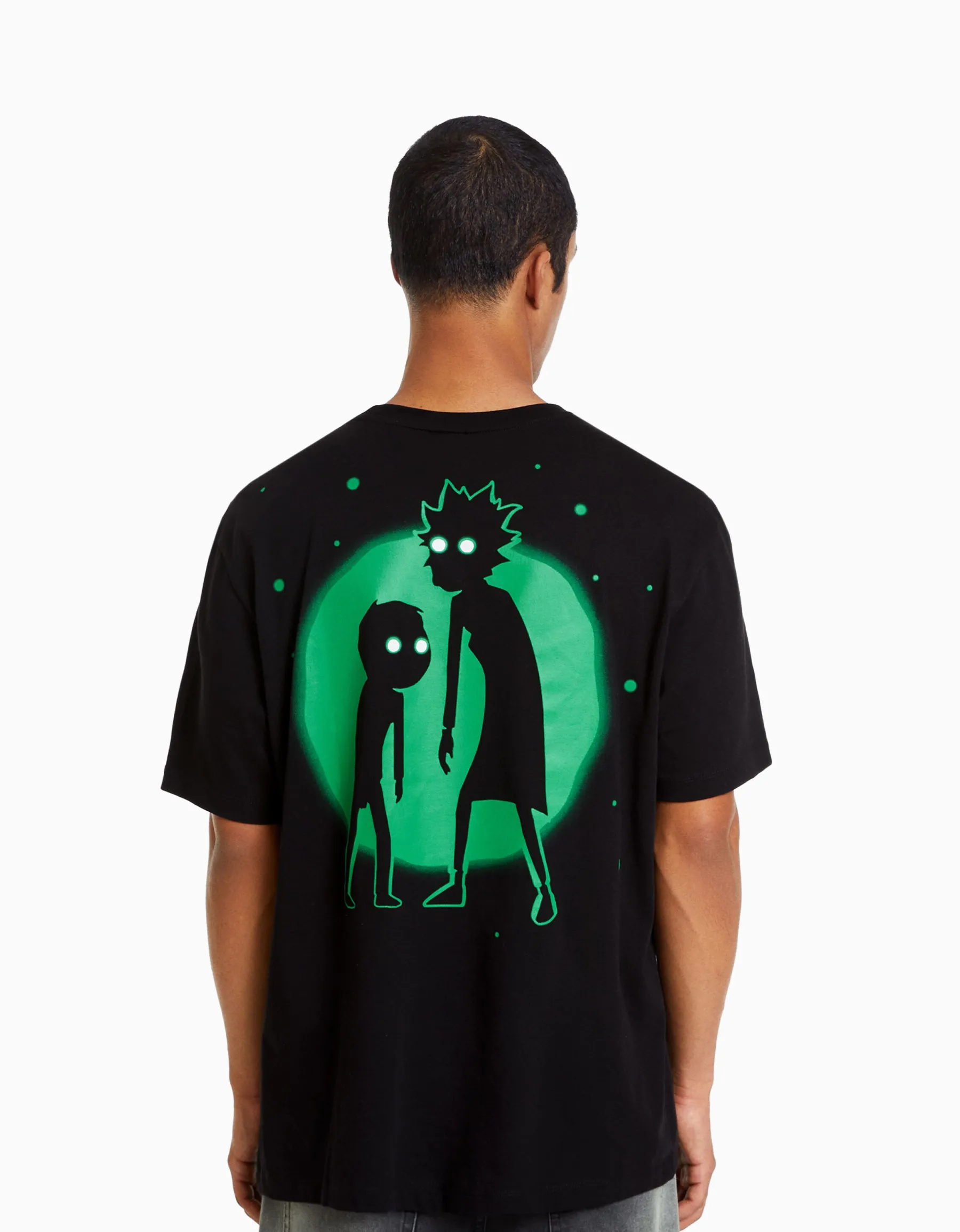 BERSHKA T-shirt manches courtes regular fit imprimé Rick et Morty Noir Cheap