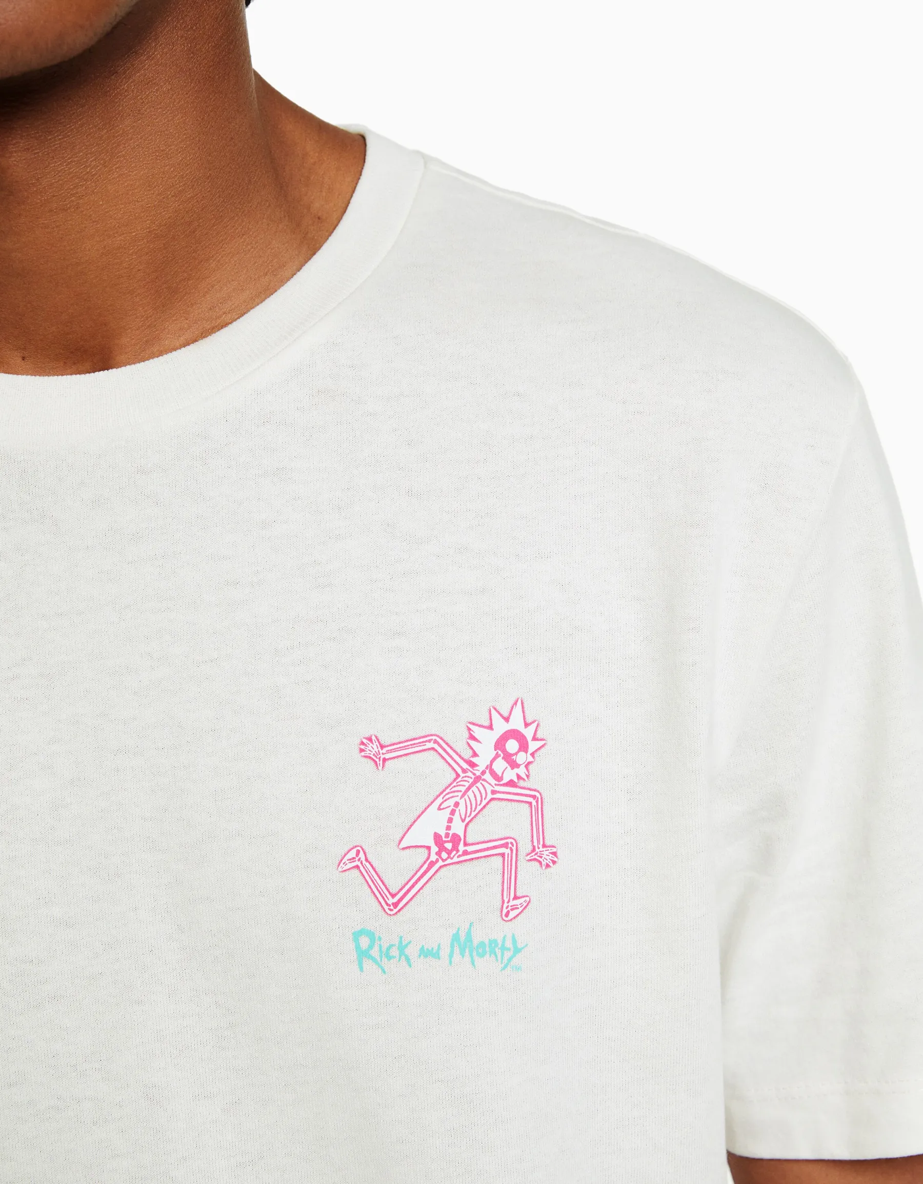 BERSHKA T-shirt manches courtes regular fit imprimé Rick et Morty Blanc New