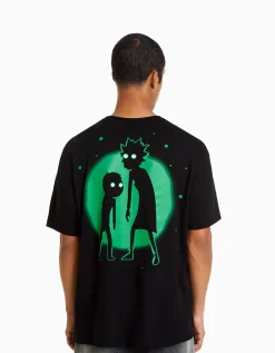 BERSHKA T-shirt manches courtes regular fit imprimé Rick et Morty Blanc Best
