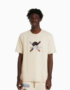 BERSHKA T-shirt manches courtes regular fit imprimé One Piece Camel Outlet