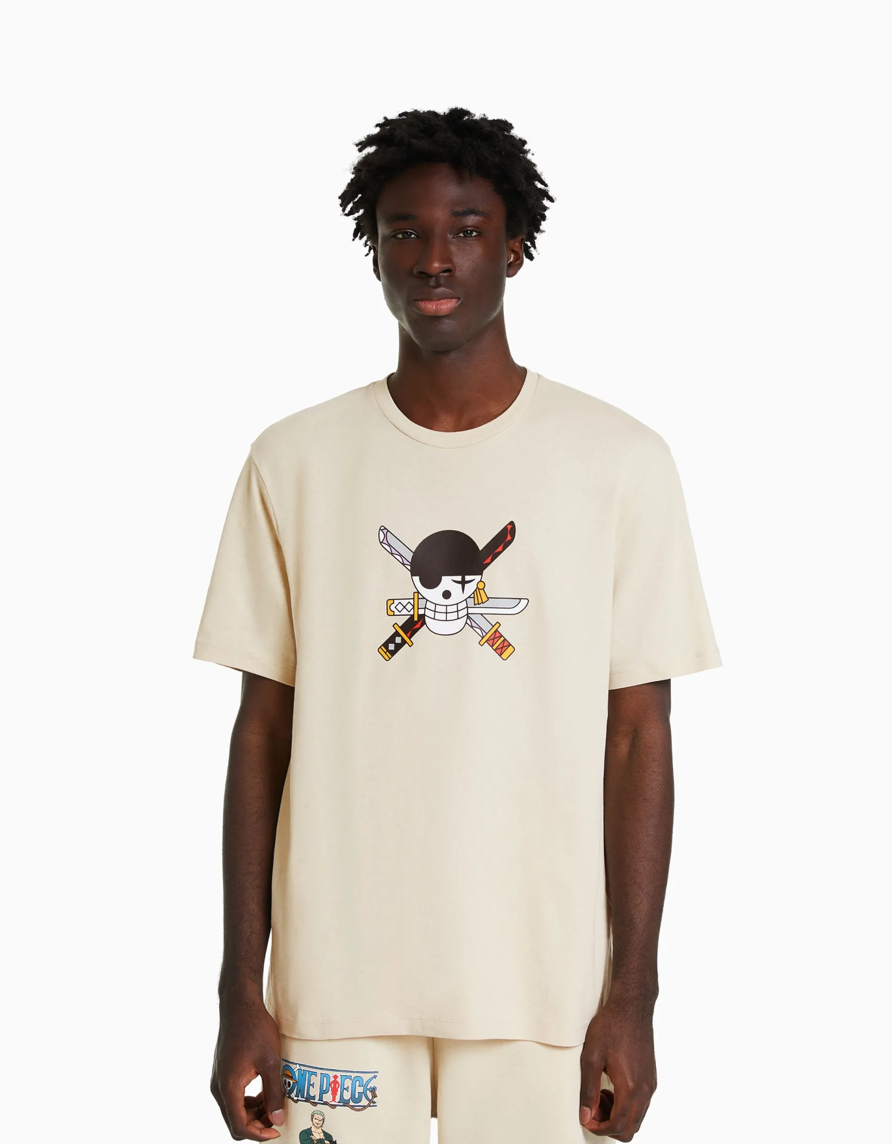 BERSHKA T-shirt manches courtes regular fit imprimé One Piece Camel Outlet