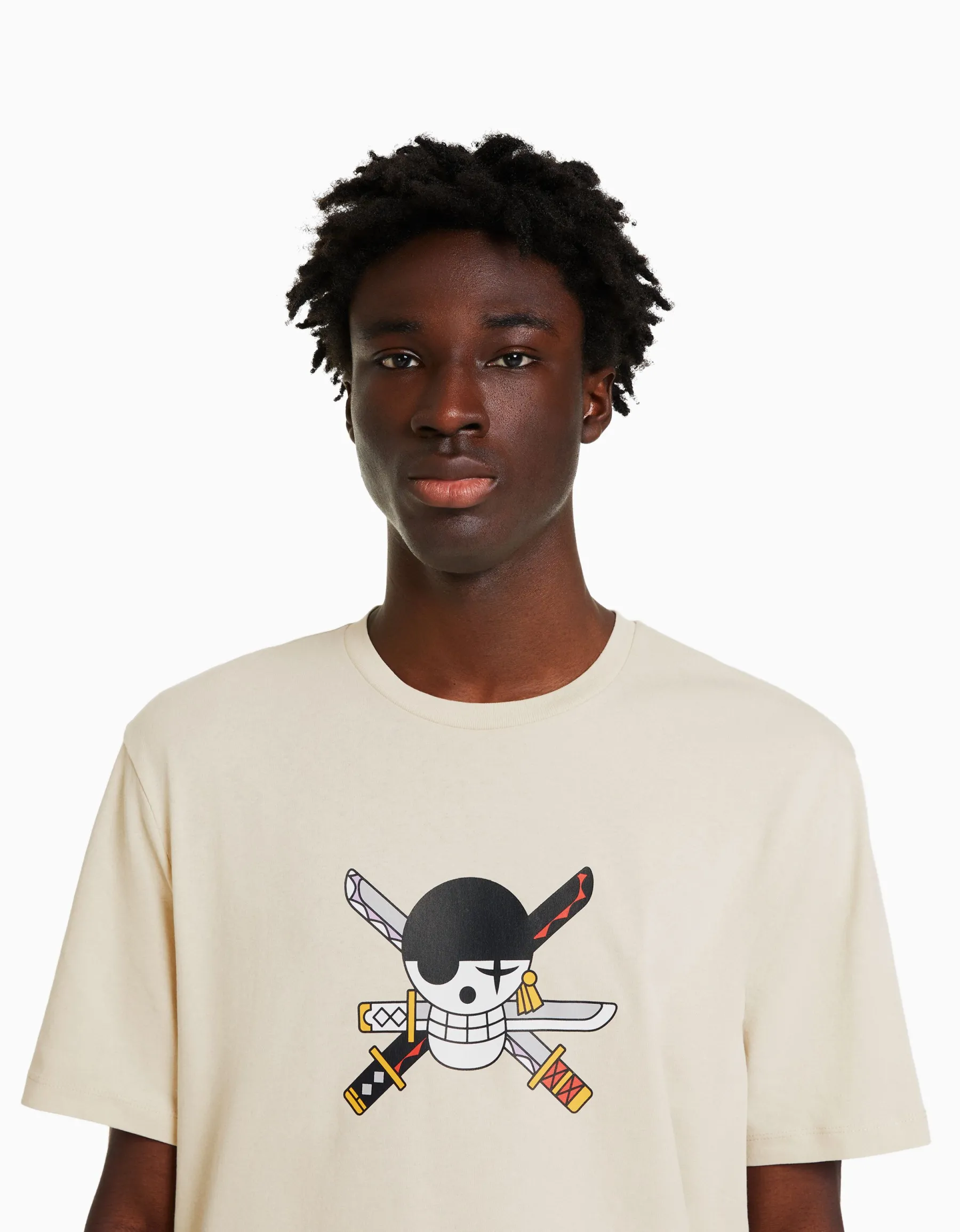 BERSHKA T-shirt manches courtes regular fit imprimé One Piece Camel Outlet