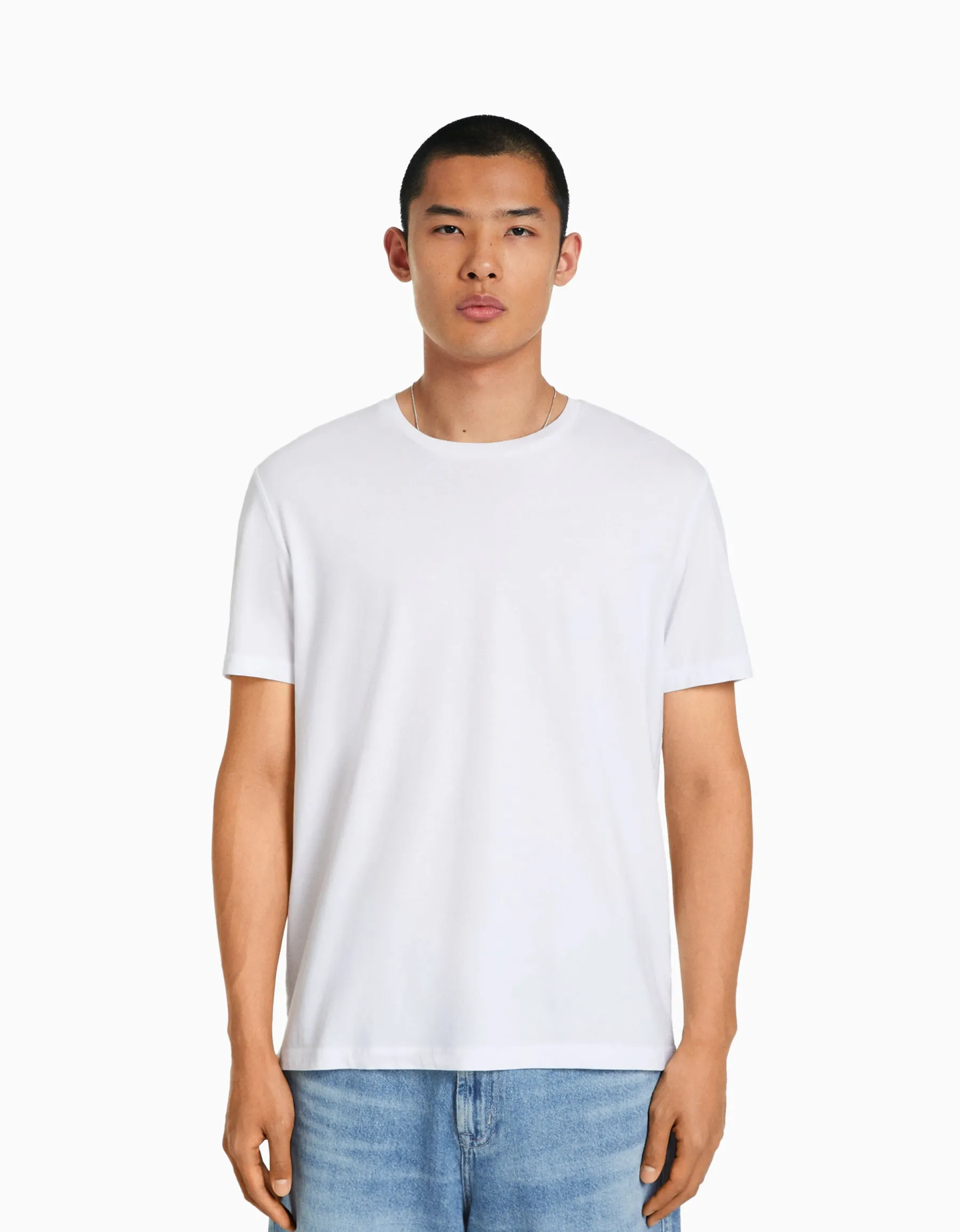 BERSHKA T-shirt manches courtes regular fit Blanc Store