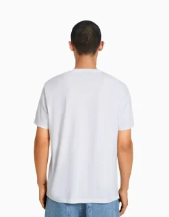 BERSHKA T-shirt manches courtes regular fit Blanc Store