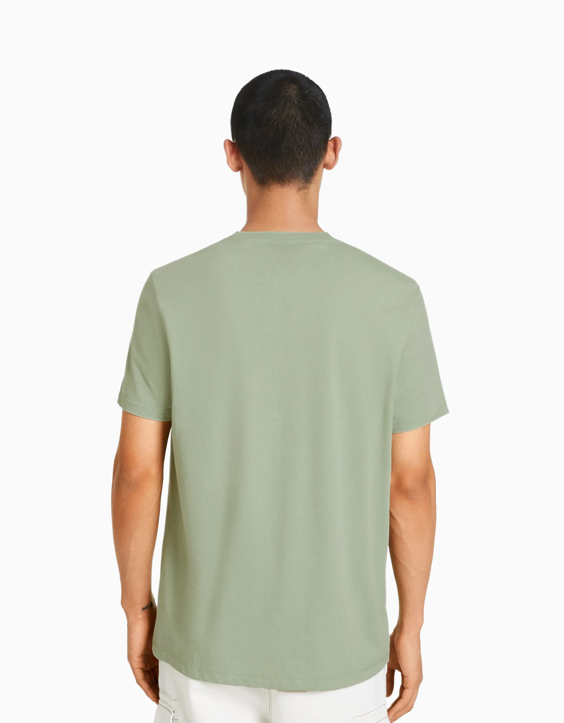 BERSHKA T-shirt manches courtes regular fit Vert Best
