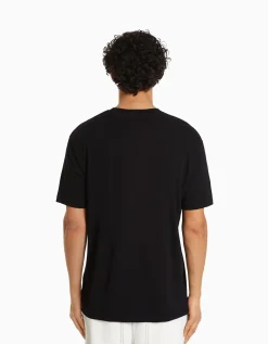 BERSHKA T-shirt manches courtes regular fit Noir Outlet