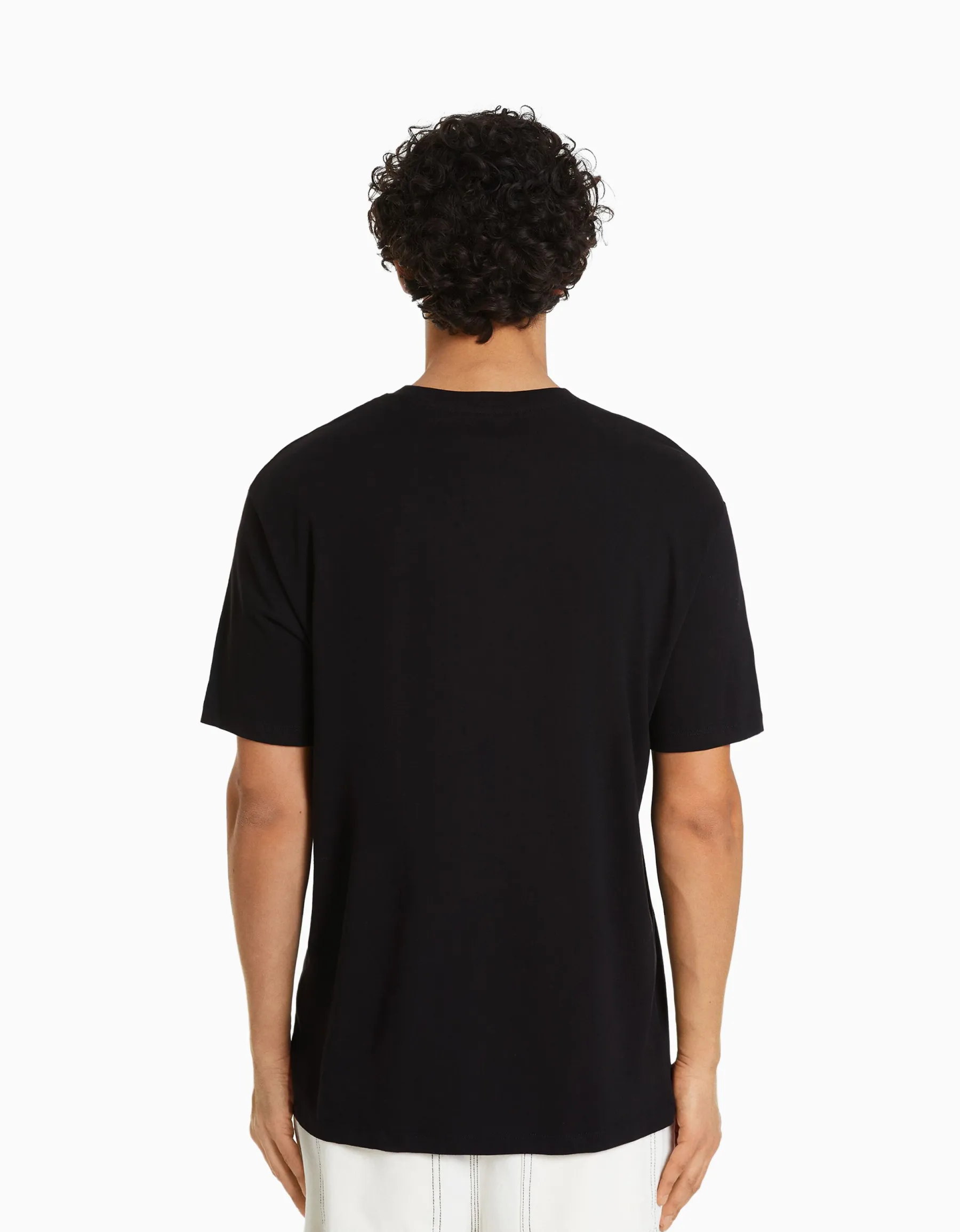 BERSHKA T-shirt manches courtes regular fit Noir Outlet
