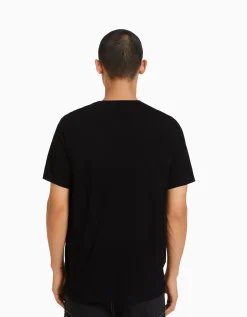 BERSHKA T-shirt manches courtes regular fit Noir Outlet