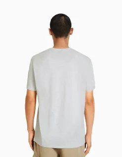 BERSHKA T-shirt manches courtes regular fit Gris Discount