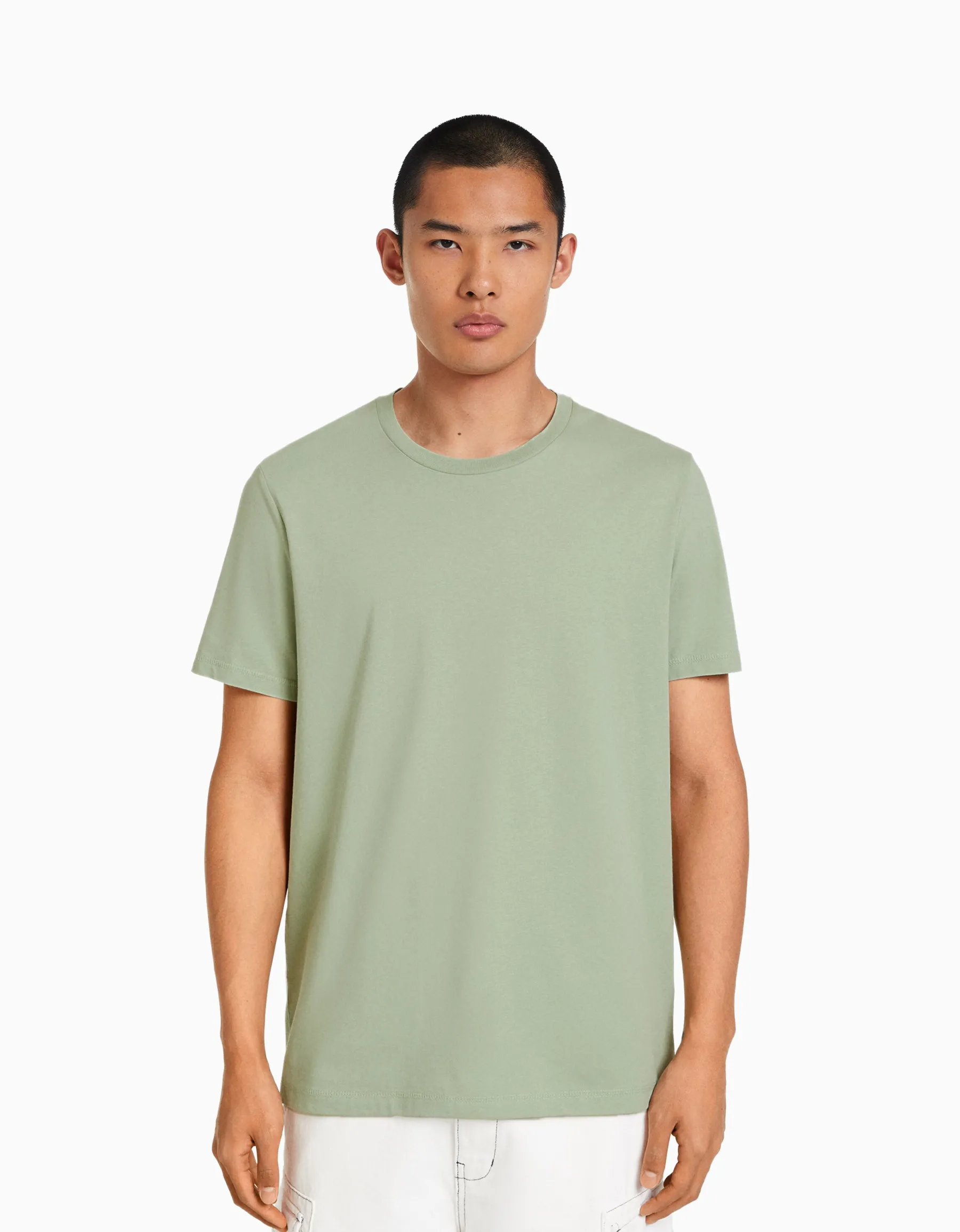 BERSHKA T-shirt manches courtes regular fit Vert Fashion