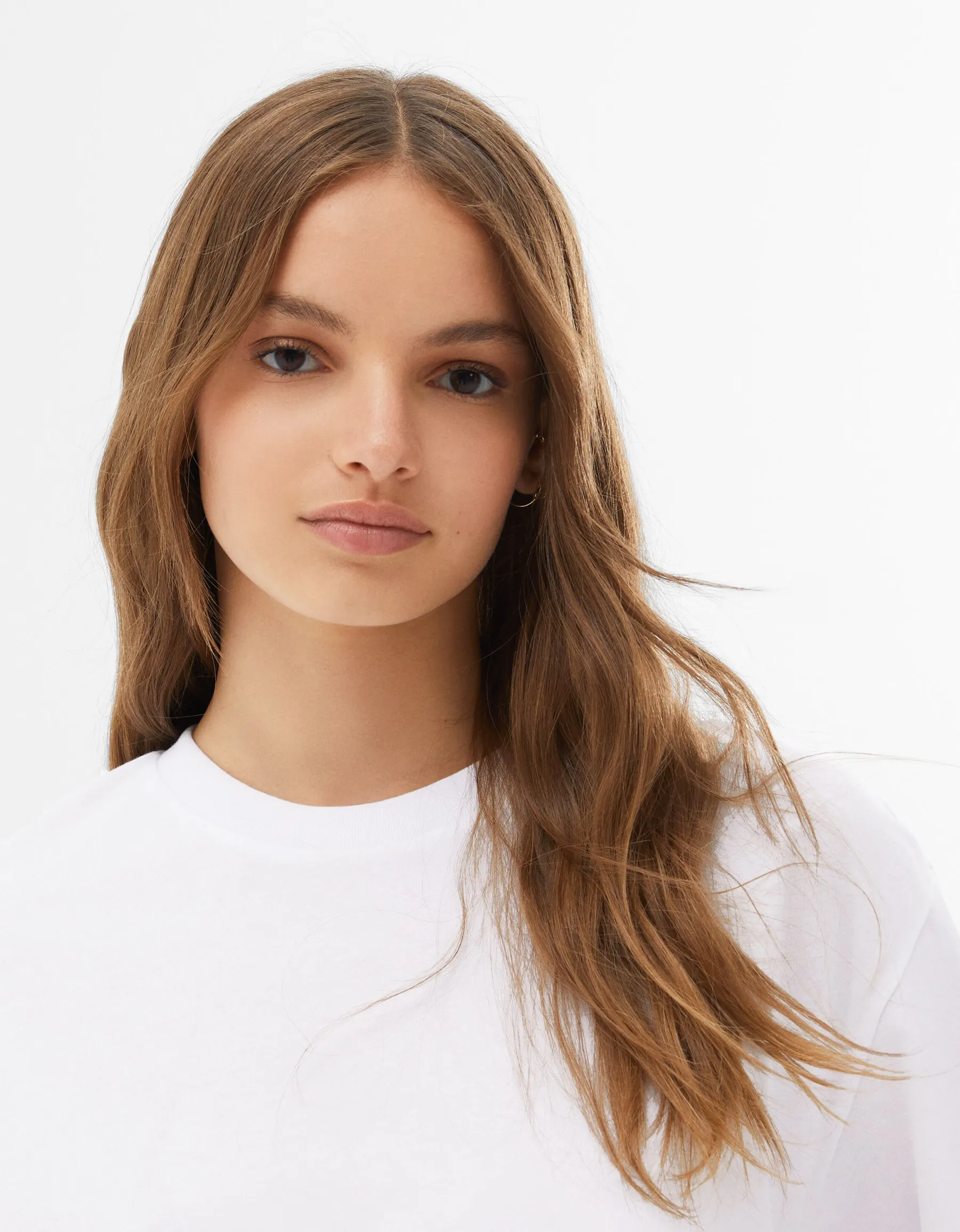 BERSHKA T-shirt manches courtes regular fit Blanc New