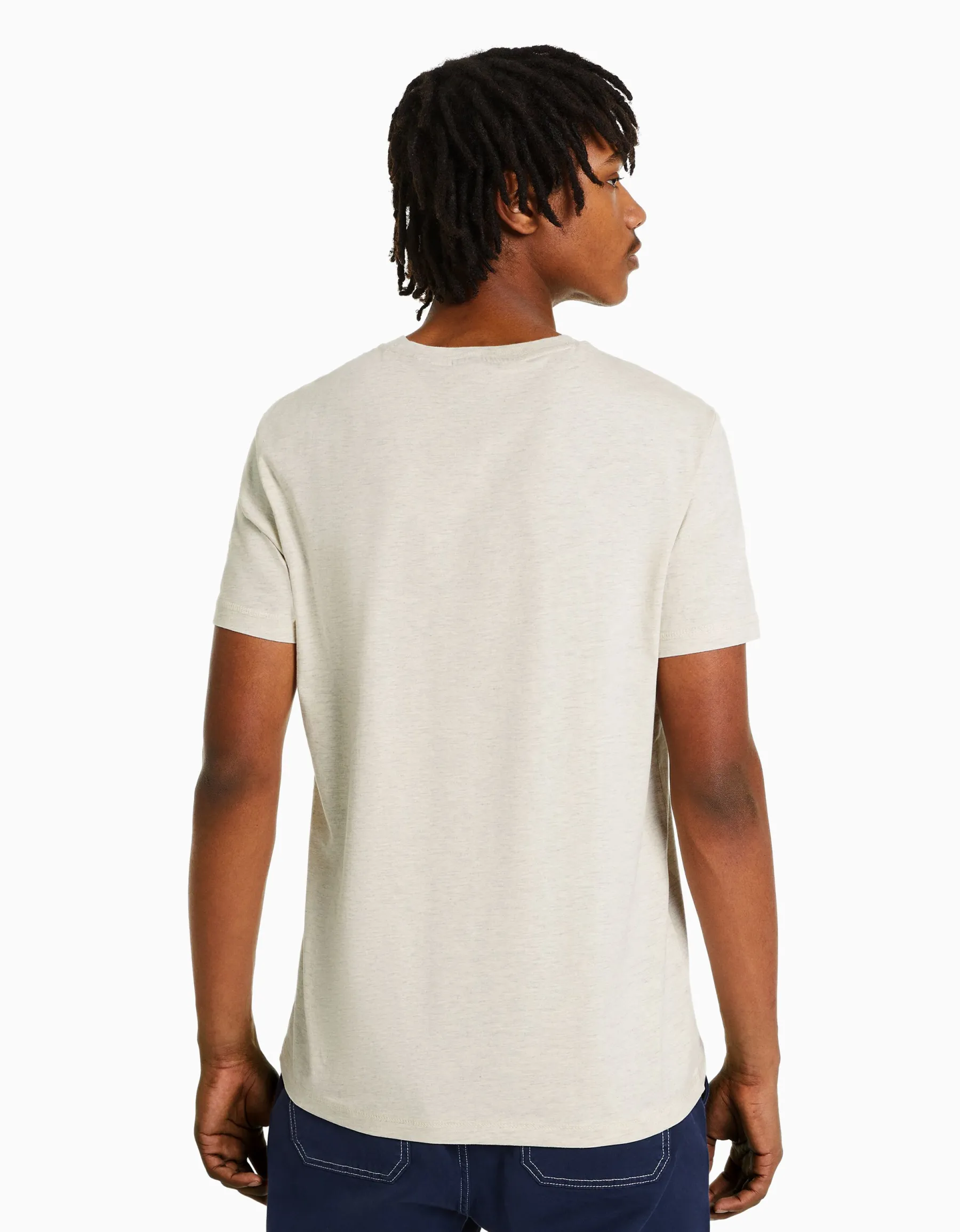 BERSHKA T-shirt manches courtes regular fit imprimé Blanc Store