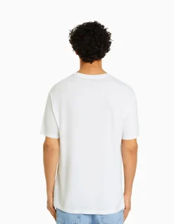 BERSHKA T-shirt manches courtes regular fit Blanc Store