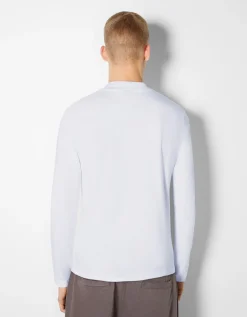 BERSHKA T-shirt manches longues col cheminée Blanc Shop