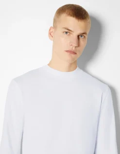 BERSHKA T-shirt manches longues col cheminée Blanc Shop