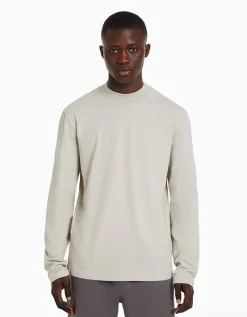 BERSHKA T-shirt manches longues col cheminée Blanc Sale