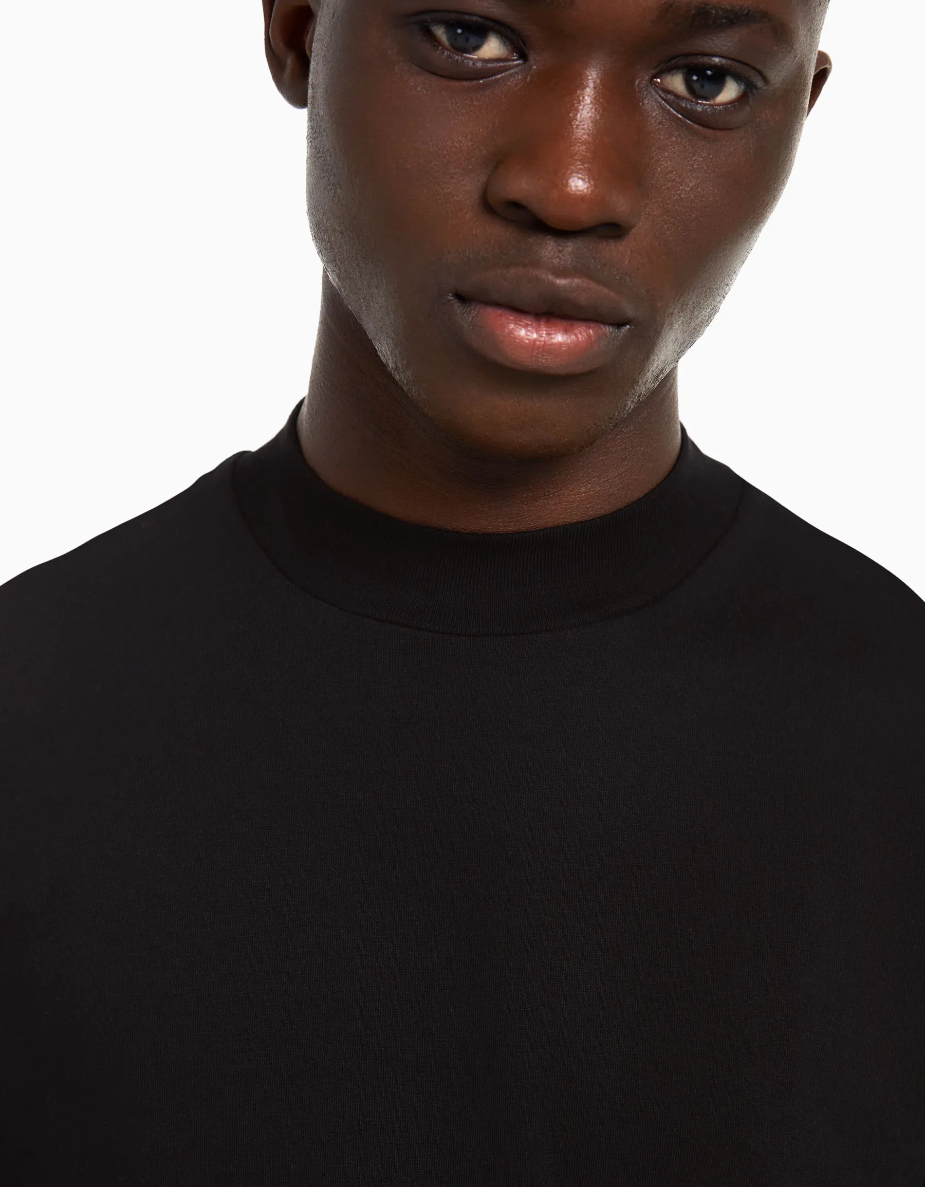 BERSHKA T-shirt manches longues col cheminée Blanc Cheap