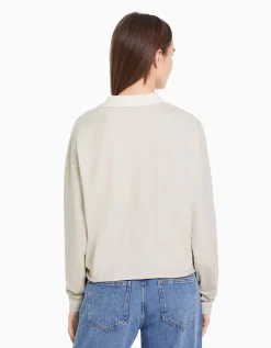 BERSHKA T-shirt manches longues col polo imprimé Vert Clearance