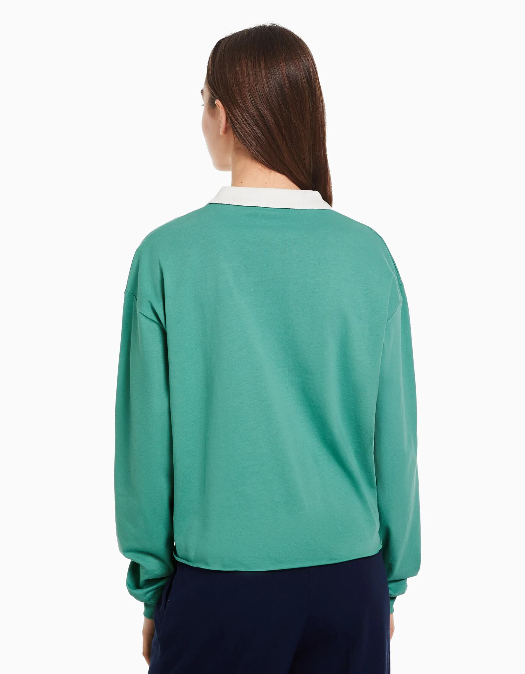 BERSHKA T-shirt manches longues col polo imprimé Vert Online