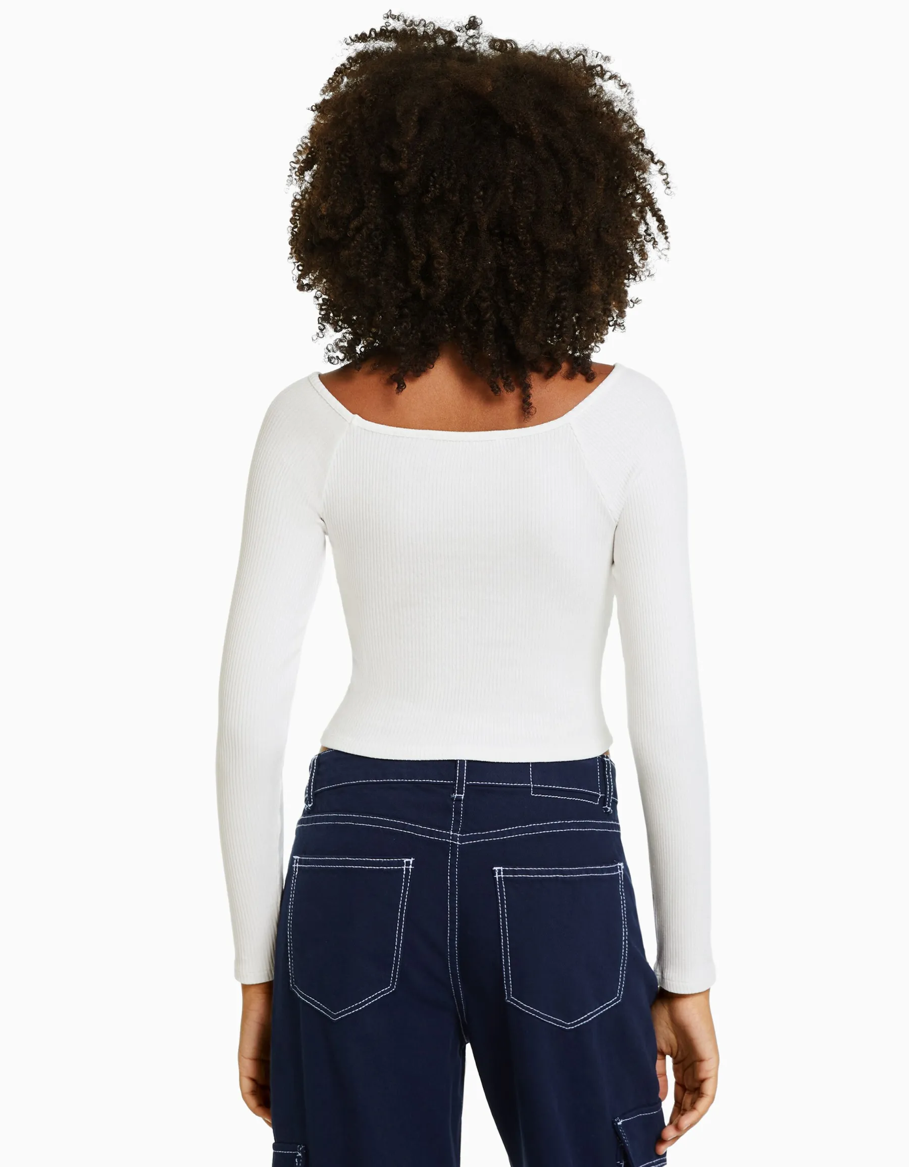 BERSHKA T-shirt manches longues col bateau rayures Bleu Best