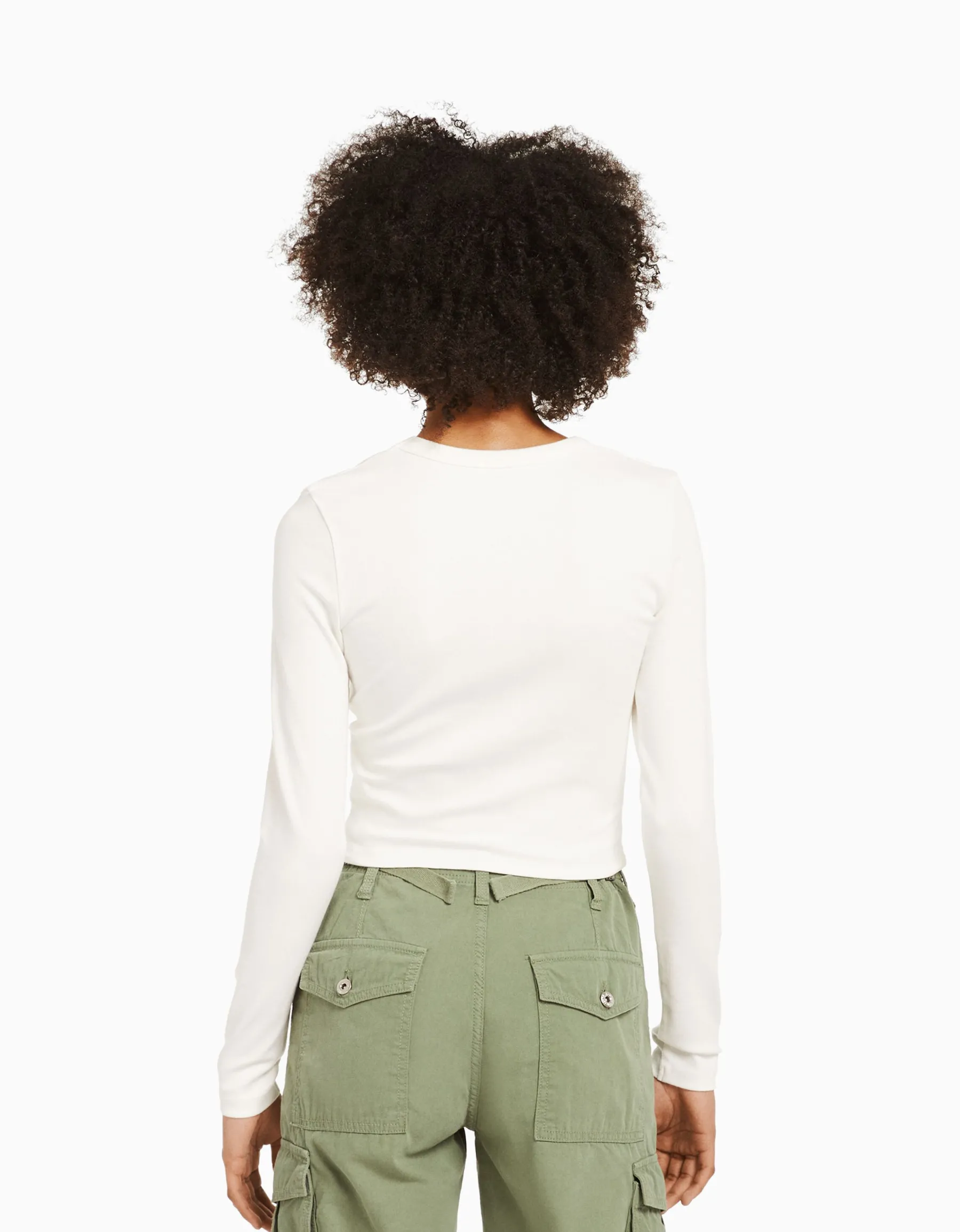 BERSHKA T-shirt manches longues imprimé Rouge Outlet