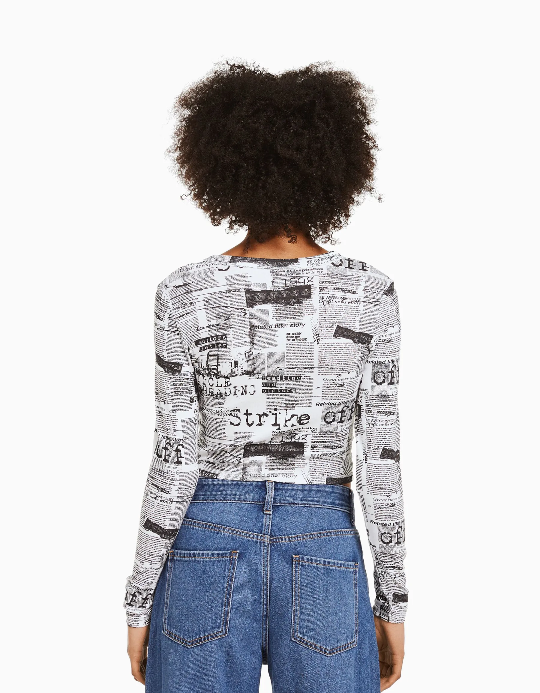 BERSHKA T-shirt manches longues imprimé Rouge Discount