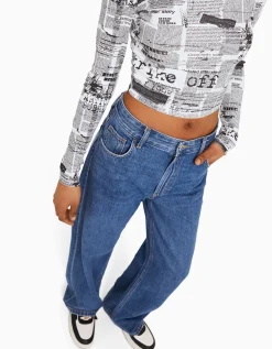 BERSHKA T-shirt manches longues imprimé Rouge Discount