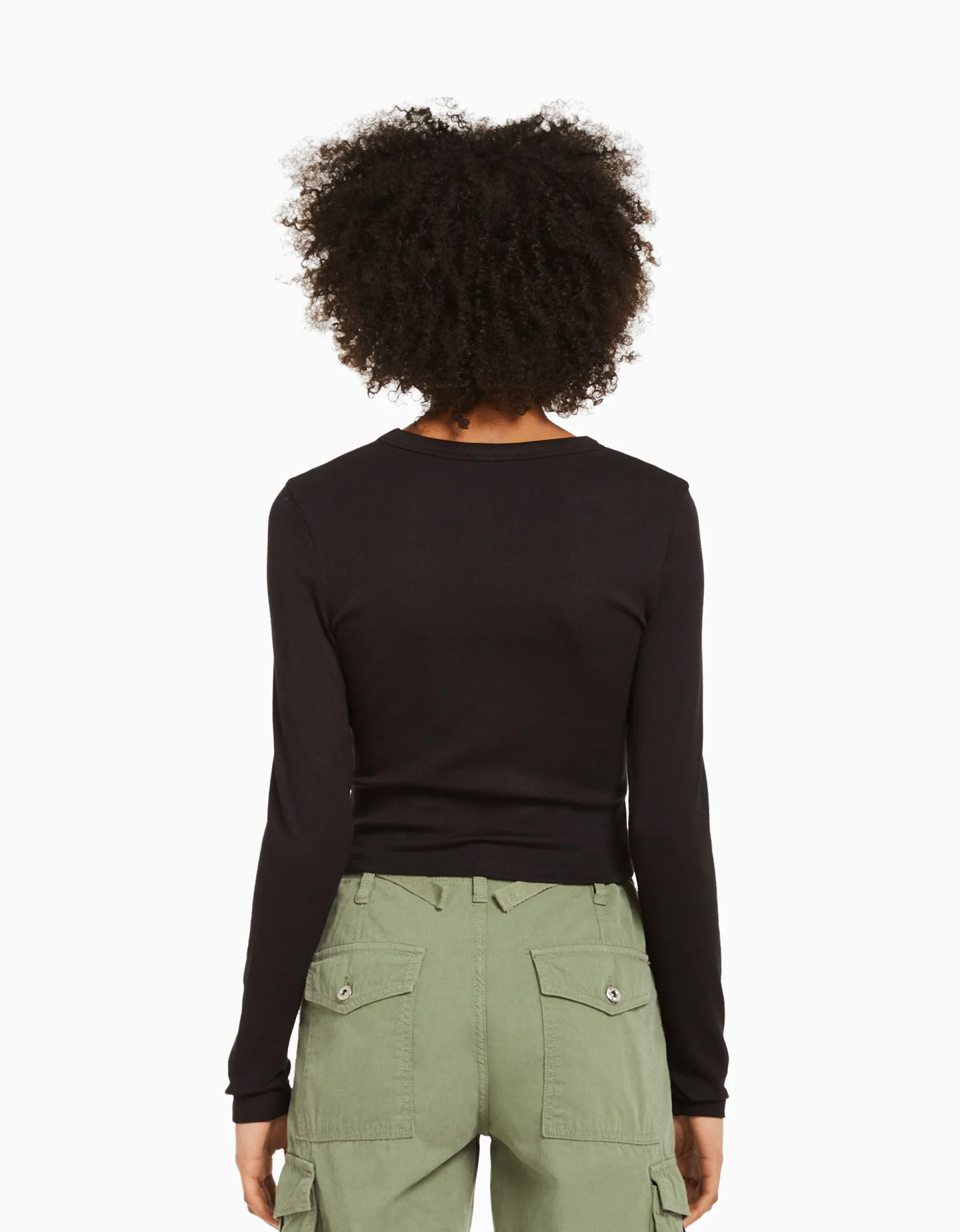 BERSHKA T-shirt manches longues imprimé Rouge Discount