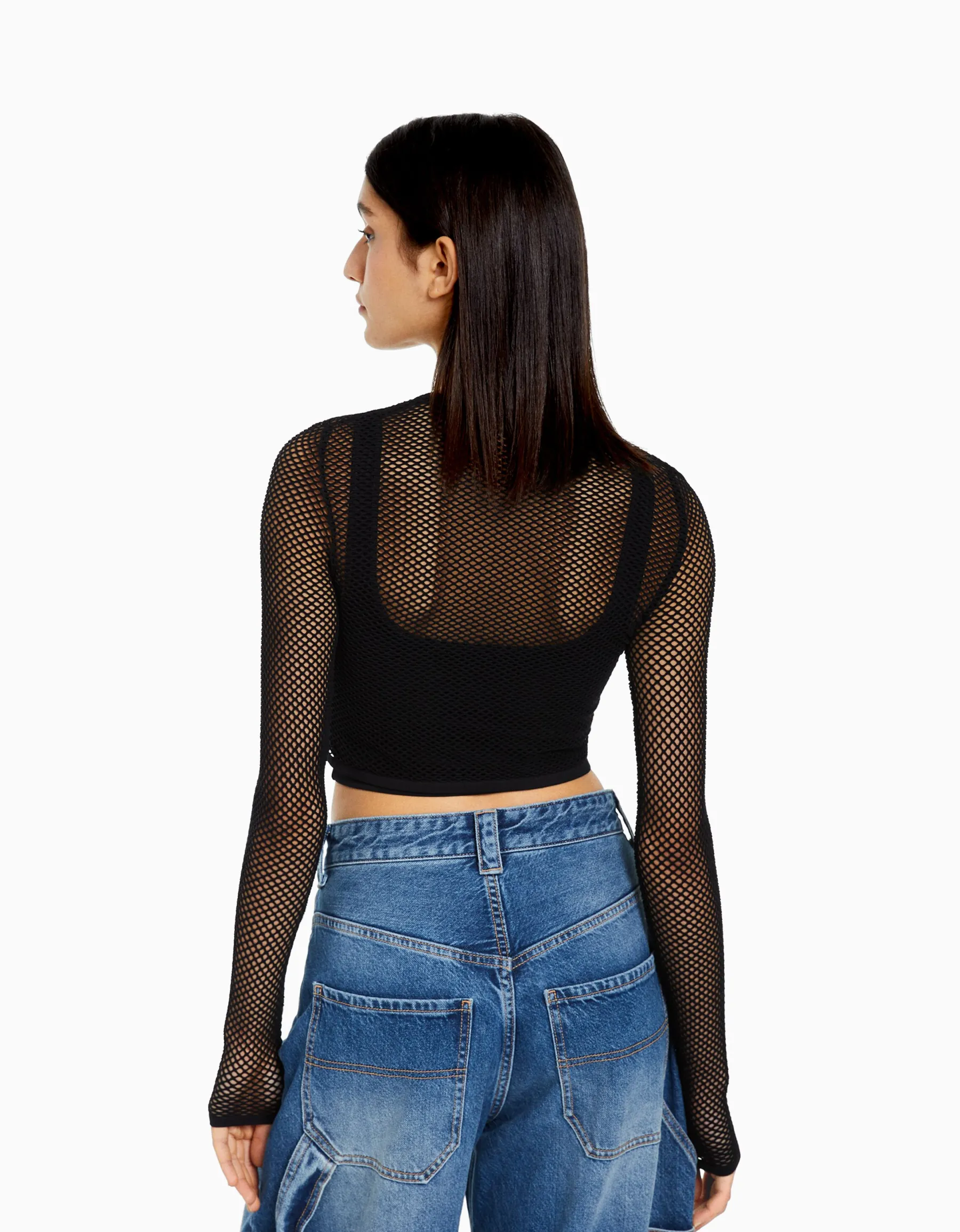 BERSHKA T-shirt manches longues seamless filet Lime Discount