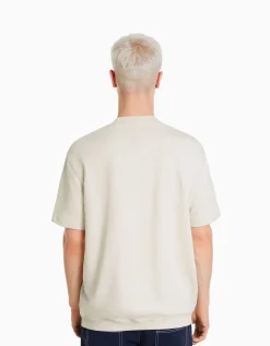 BERSHKA T-shirt molleton imprimé varsity Blanc cassé Cheap