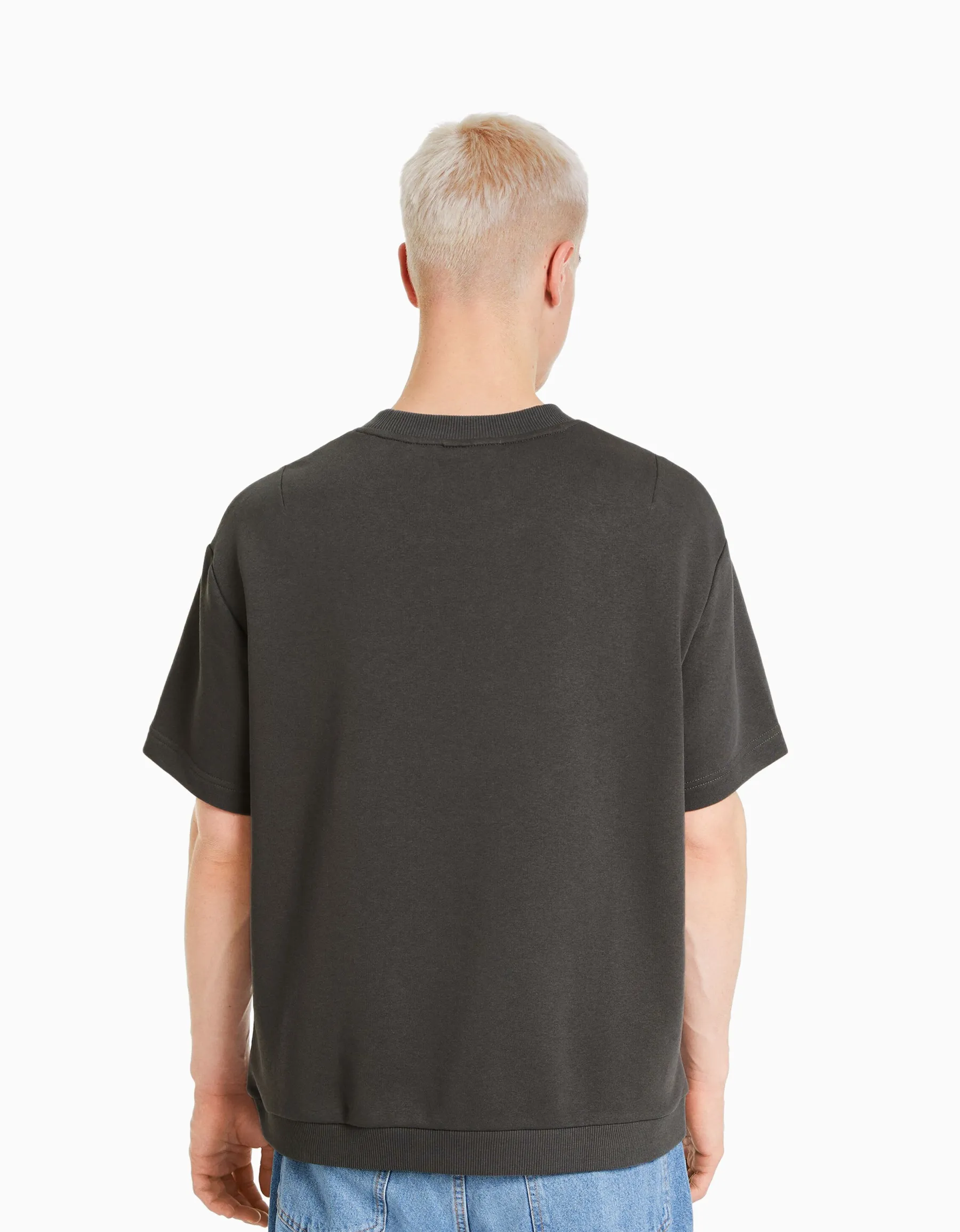 BERSHKA T-shirt molleton imprimé varsity Gris Cheap
