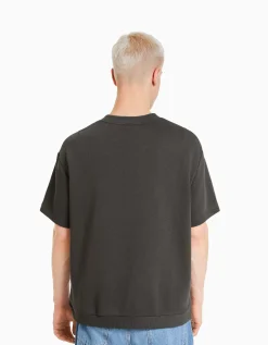 BERSHKA T-shirt molleton imprimé varsity Blanc cassé Shop