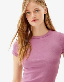 BERSHKA T-shirt moulant manches courtes Violet Hot