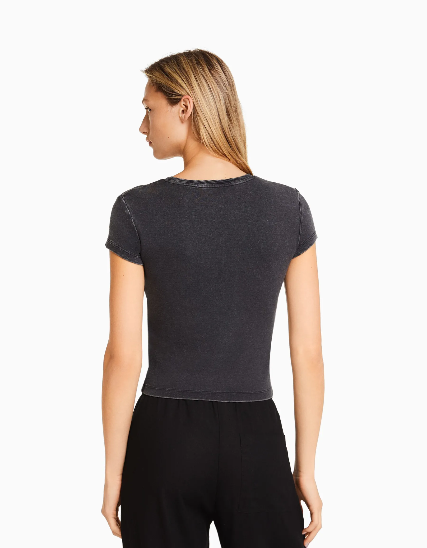 BERSHKA T-shirt moulant manches courtes Noir Shop