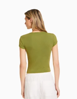 BERSHKA T-shirt moulant manches courtes Vert Shop