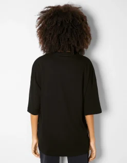BERSHKA T-shirt oversize à manches courtes Noir New