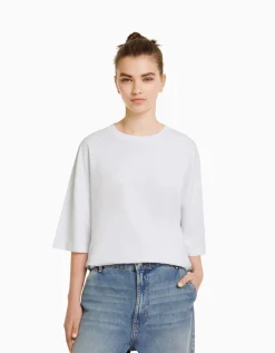 BERSHKA T-shirt oversize à manches courtes Blanc Fashion
