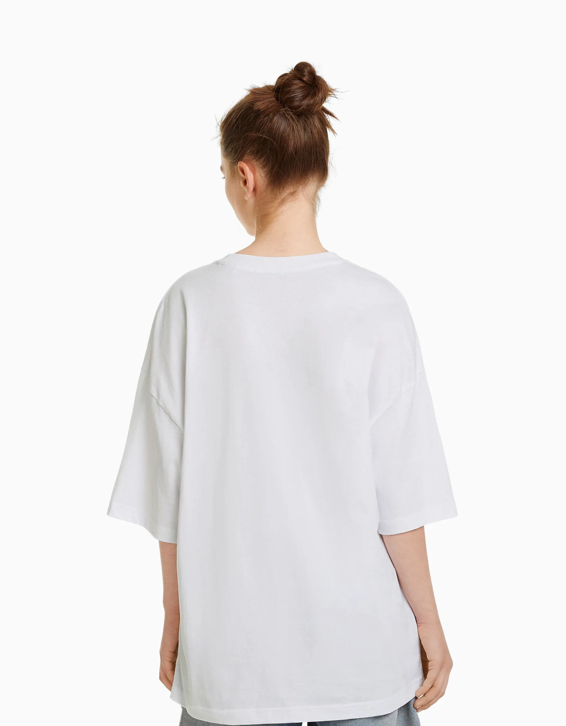 BERSHKA T-shirt oversize à manches courtes Blanc Fashion