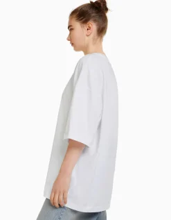 BERSHKA T-shirt oversize à manches courtes Blanc Fashion