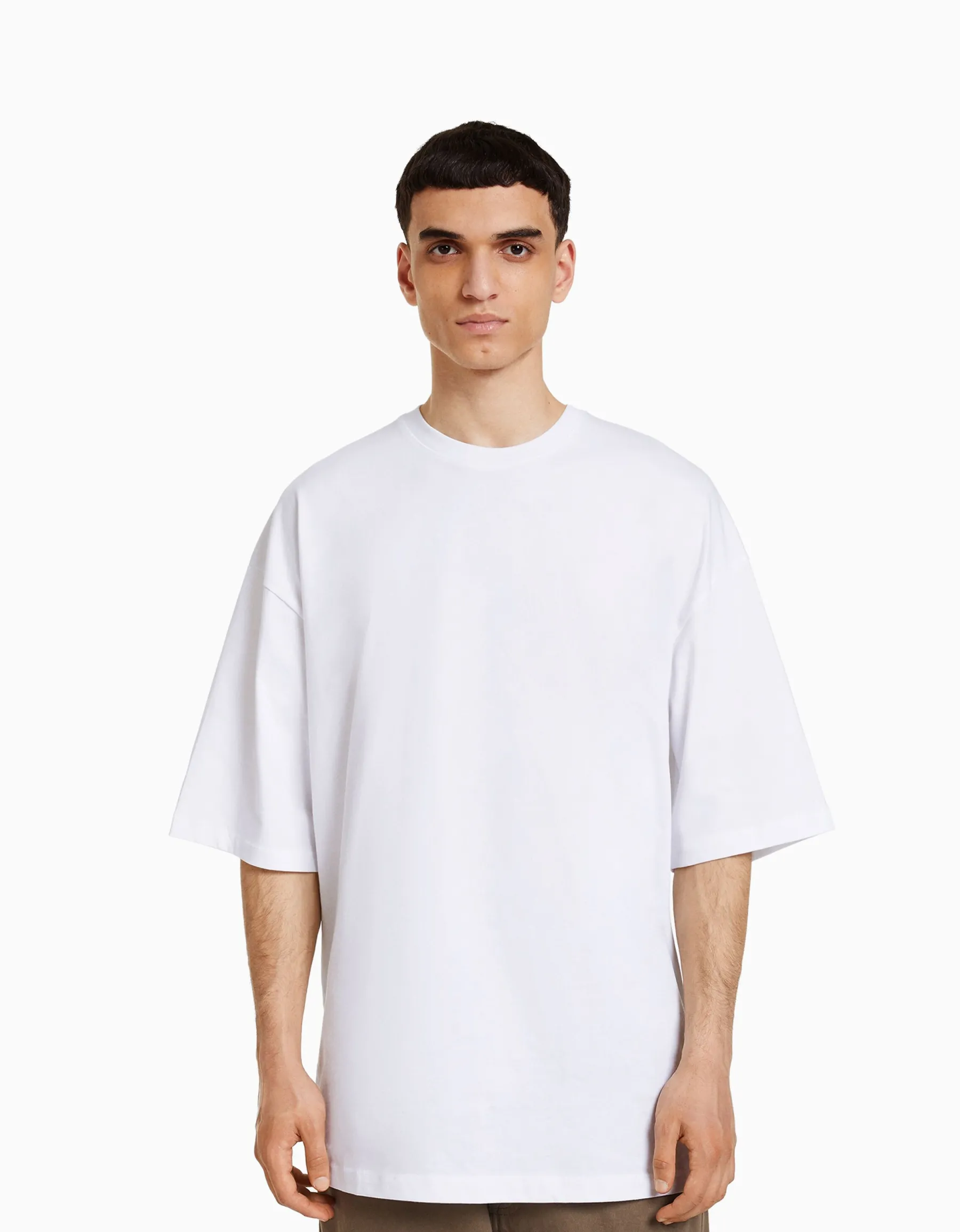 BERSHKA T-shirt oversize à manches courtes Blanc Online