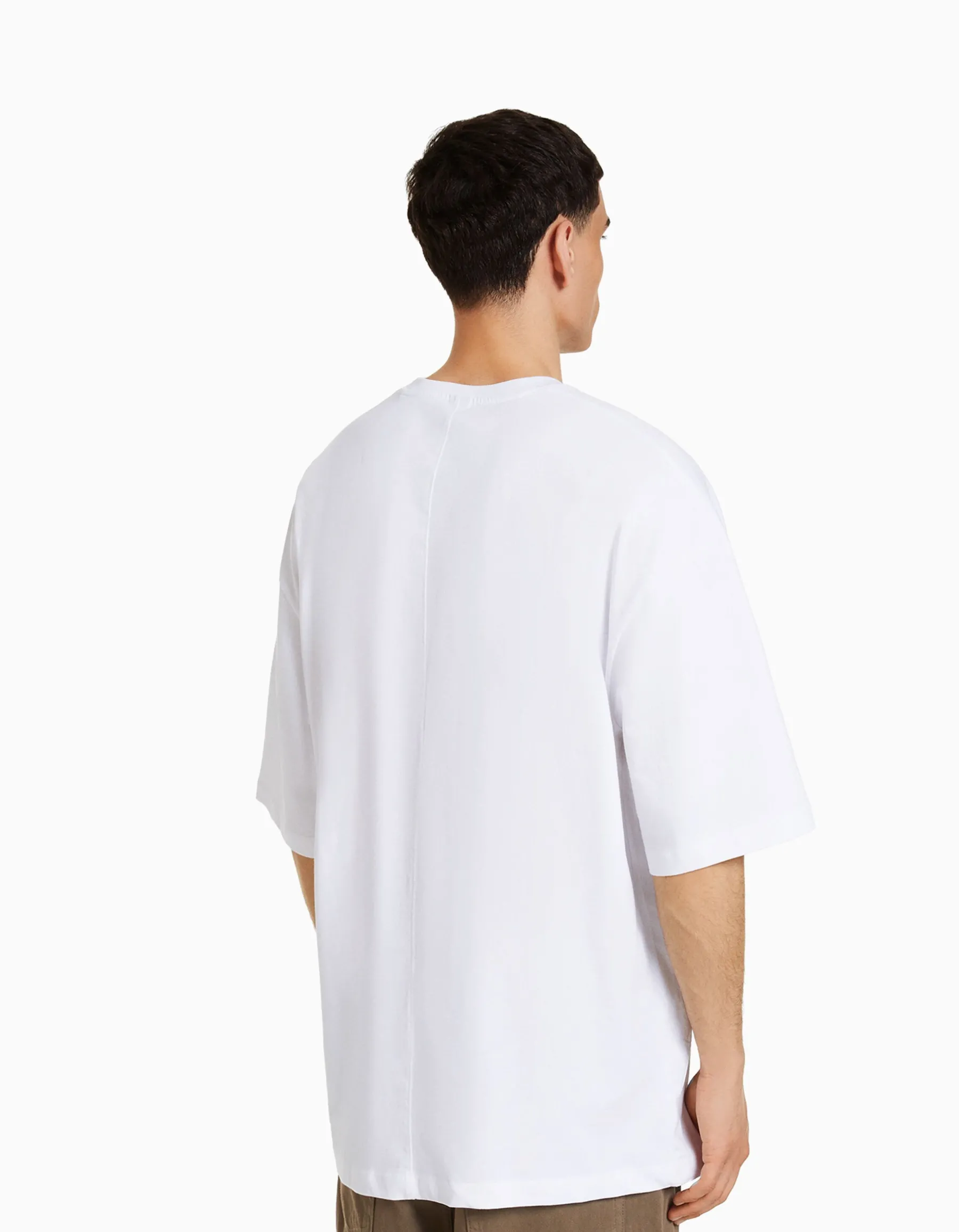 BERSHKA T-shirt oversize à manches courtes Blanc Online