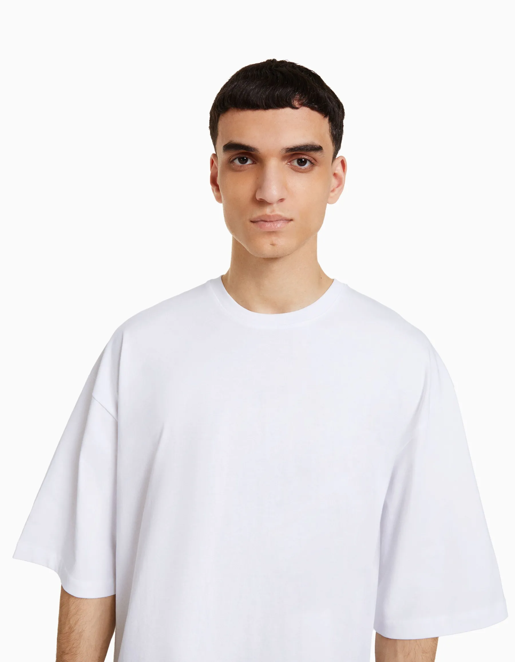 BERSHKA T-shirt oversize à manches courtes Blanc Online
