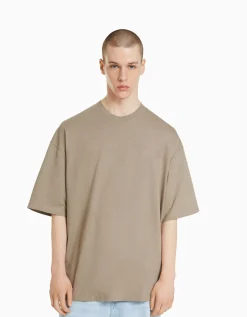 BERSHKA T-shirt oversize à manches courtes Gris Hot