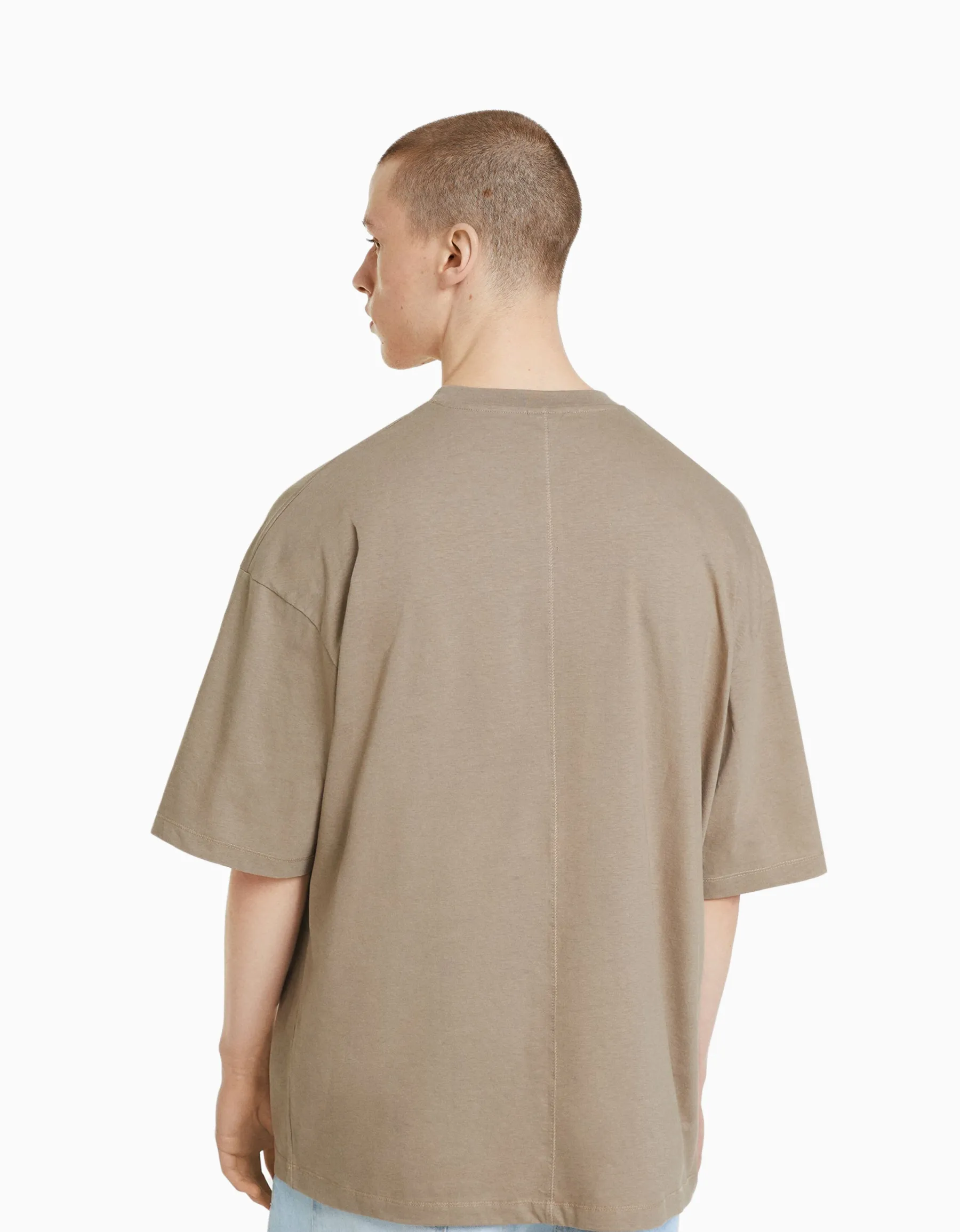 BERSHKA T-shirt oversize à manches courtes Gris Hot